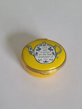 Vintage Halcyon Days England Collectible Miniature Yellow Enamel Trinket Box